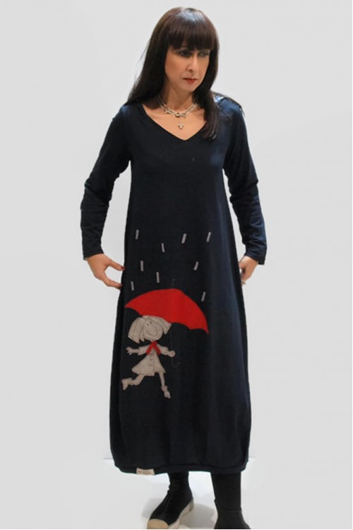 Φόρεμα με απλικέ παράσταση κοριτσάκι με ομπρέλα