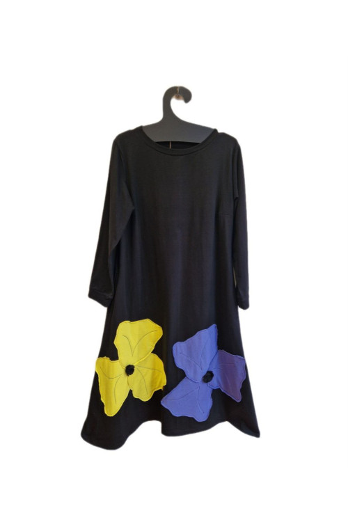 Φόρεμα μακρυμάνικο με απλικέ παράσταση λουλούδια