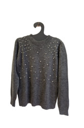 Πουλόβερ μακρύ με πέρλες γκρι
