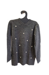 Πουλόβερ μακρύ με πέρλες και στρας γκρι