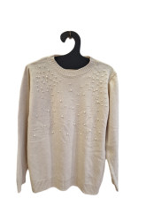 Πουλόβερ μακρύ με πέρλες εκρού