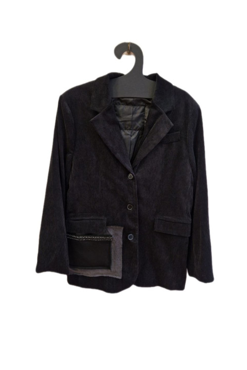 Σακάκι κοτλέ μαύρο με λεπτομέρειες στρας