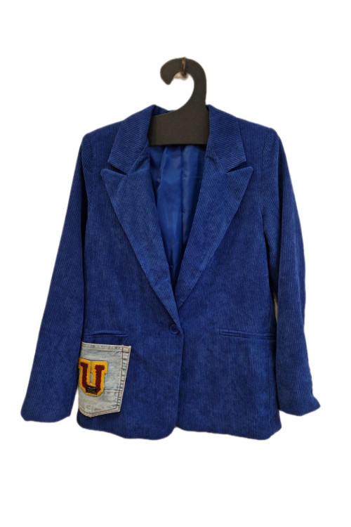 Σακάκι κοτλέ μπλε με λεπτομέρειες τζιν